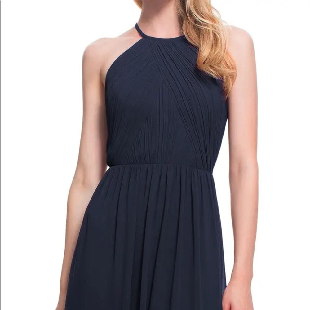 #Levkoff Halter Neck Chiffon A Line Gown Navy Size 12